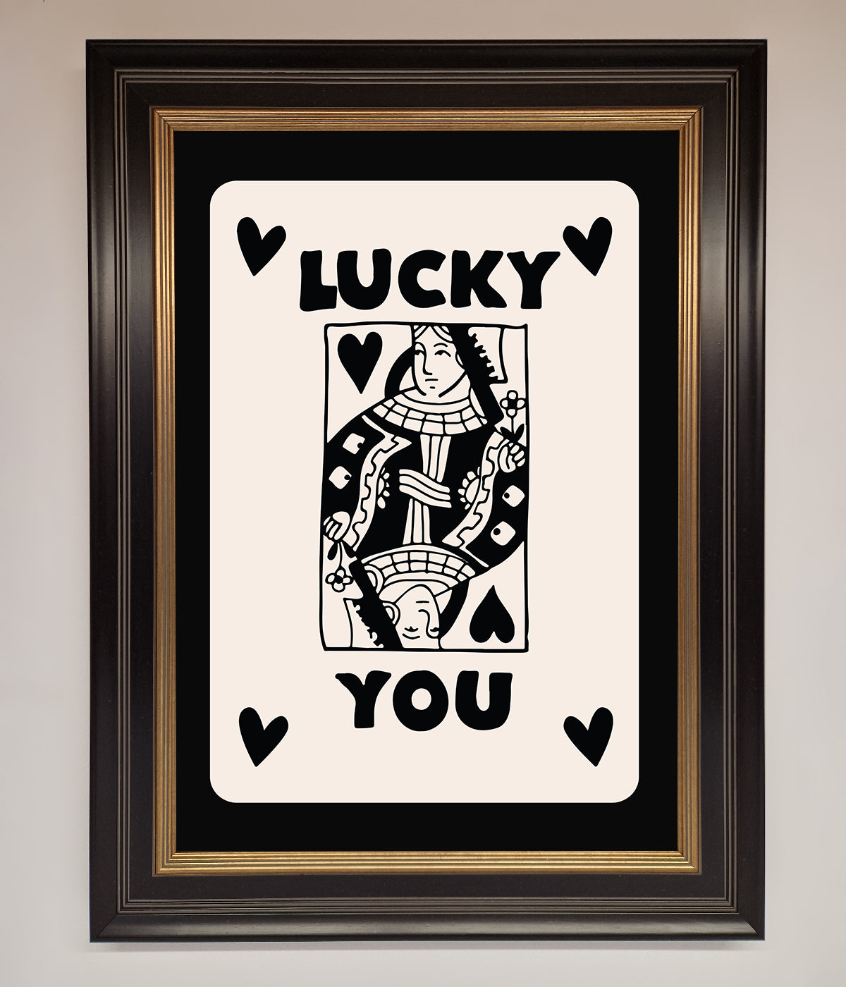 Lucky You Beige Black Framed Print print