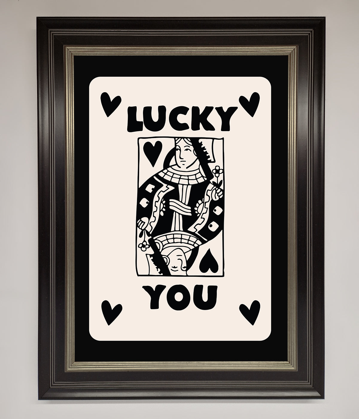 Lucky You Beige Black Framed Print print