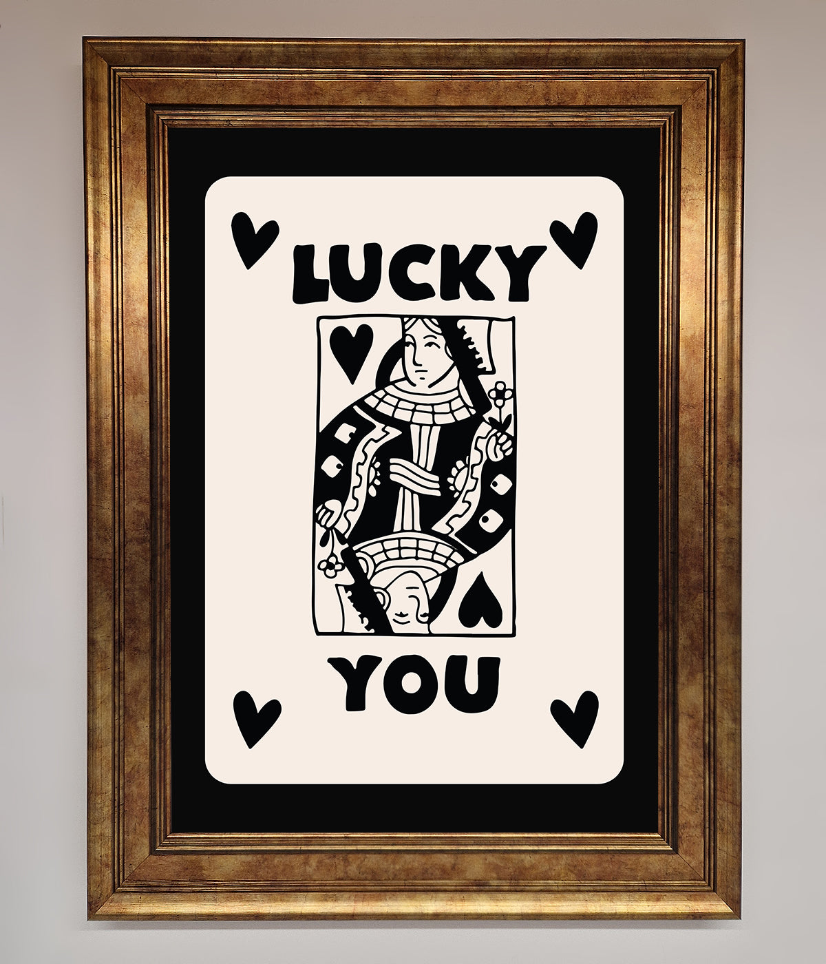 Lucky You Beige Black Framed Print print