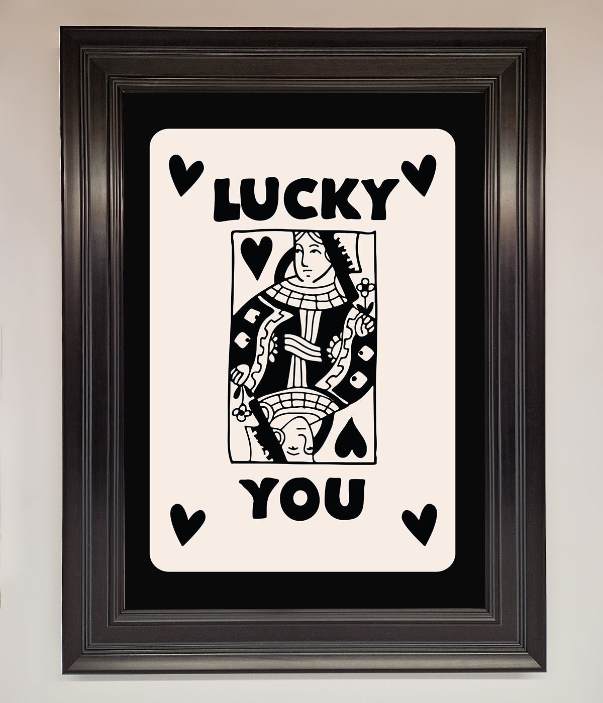 Lucky You Beige Black Framed Print print