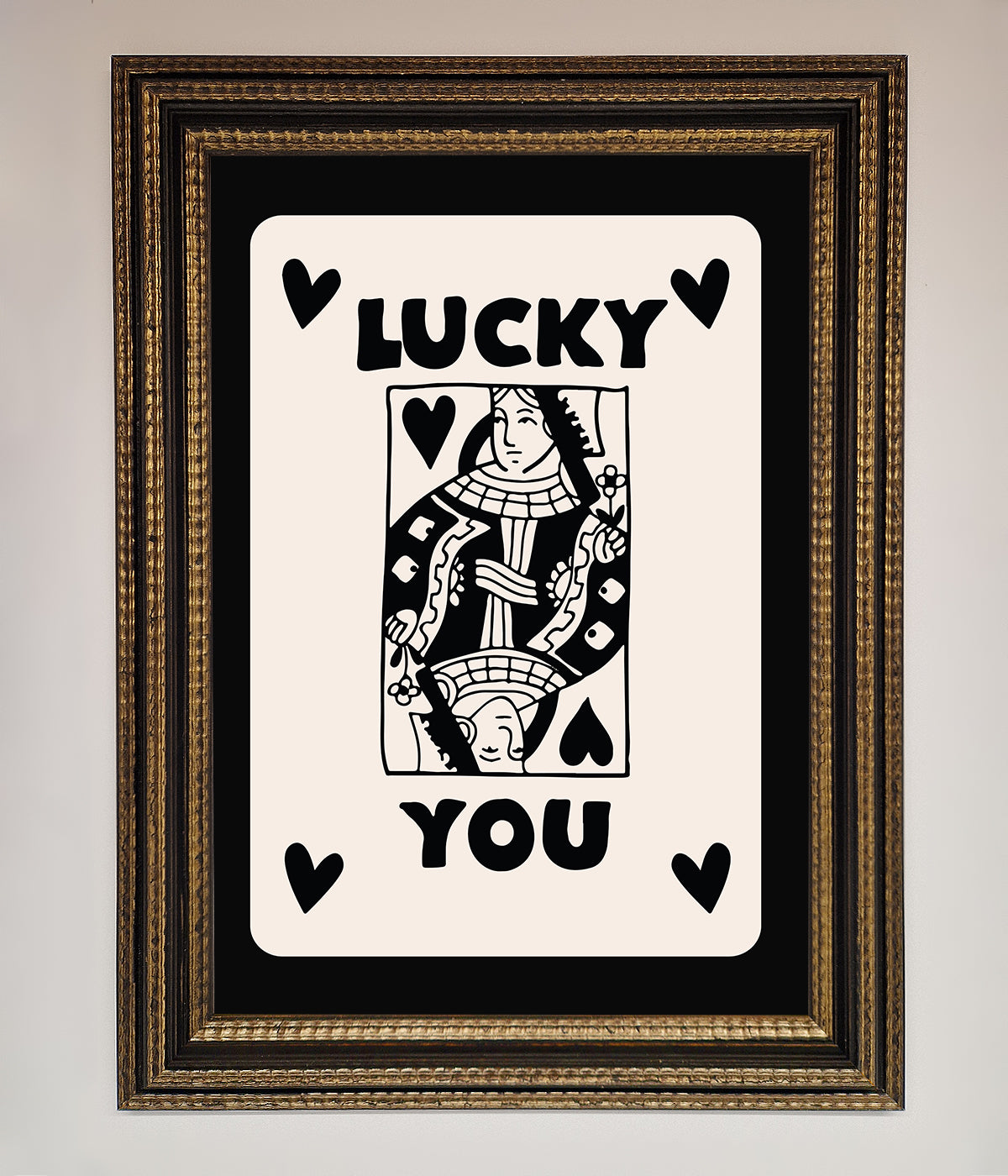 Lucky You Beige Black Framed Print print