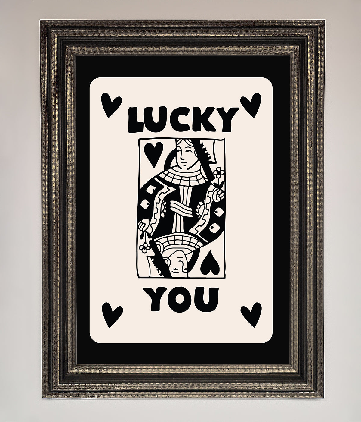 Lucky You Beige Black Framed Print print