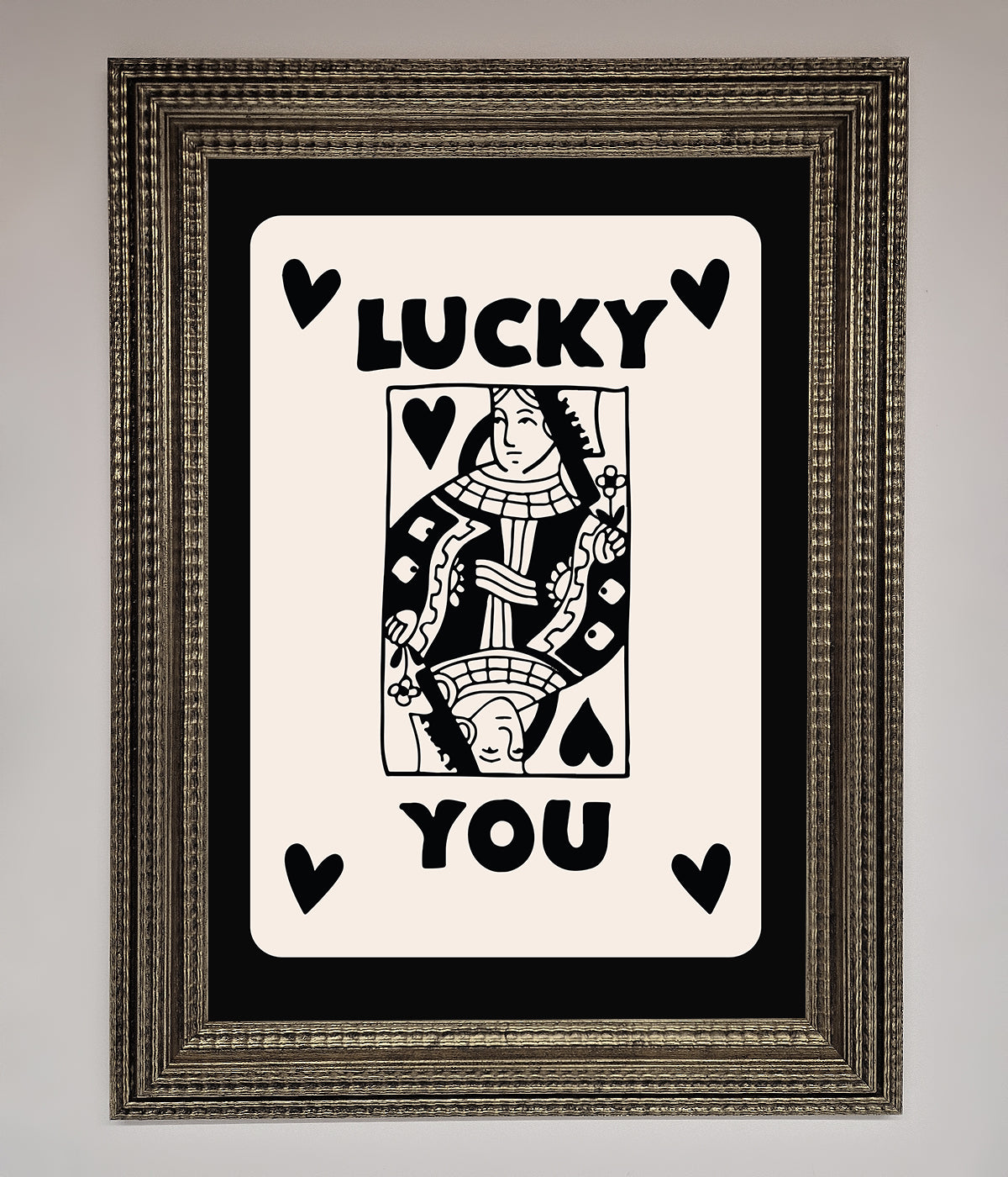 Lucky You Beige Black Framed Print print