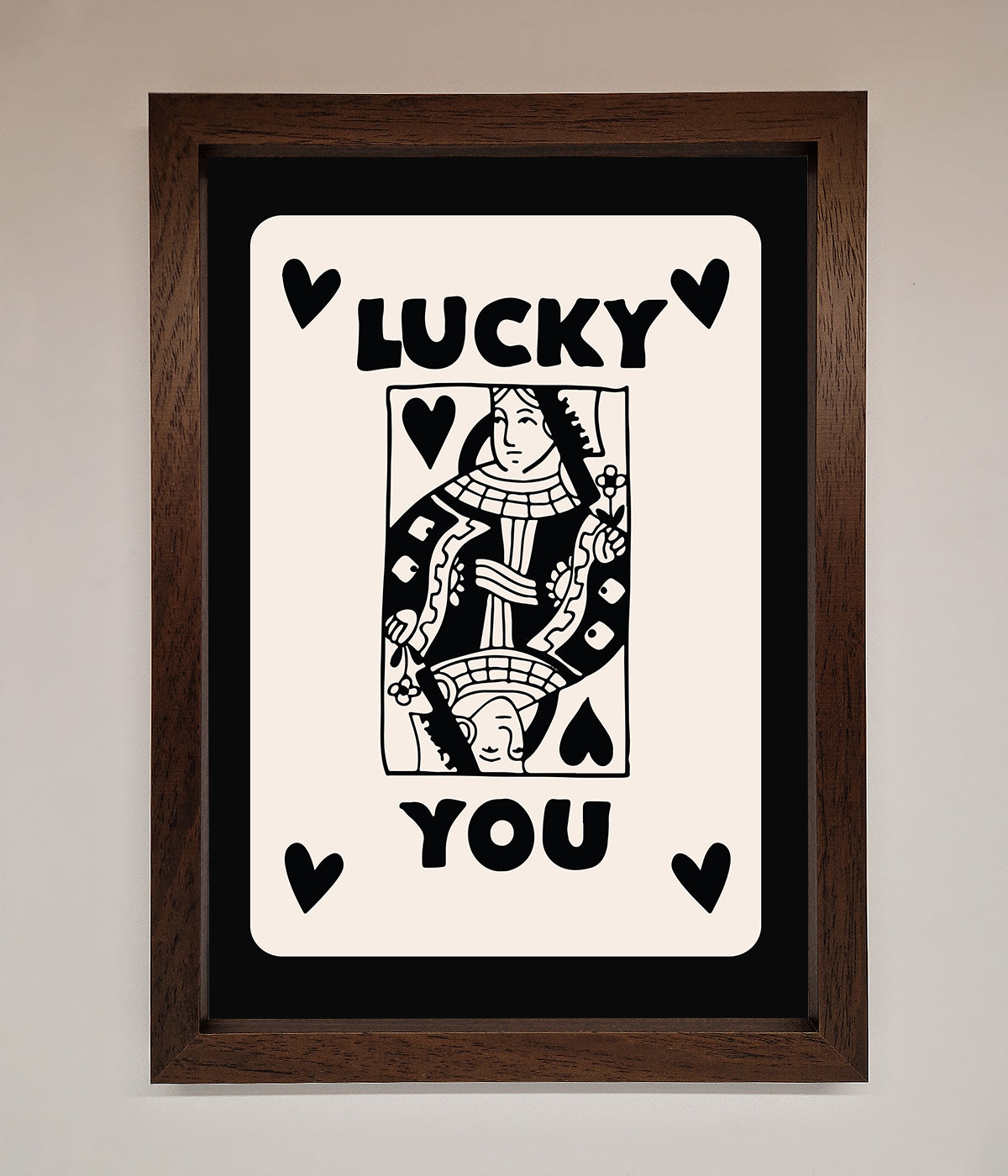 Lucky You Beige Black Framed Print print