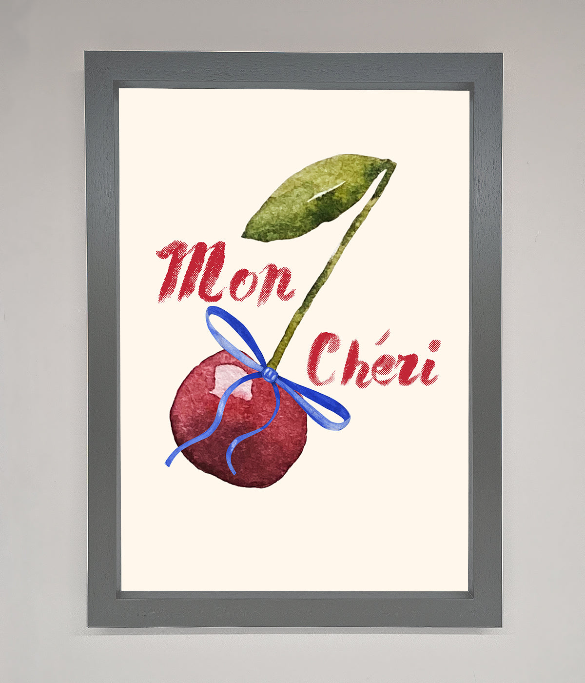 Mon Cheri Cherry Framed Wall Art featuring ripe cherry illustration.