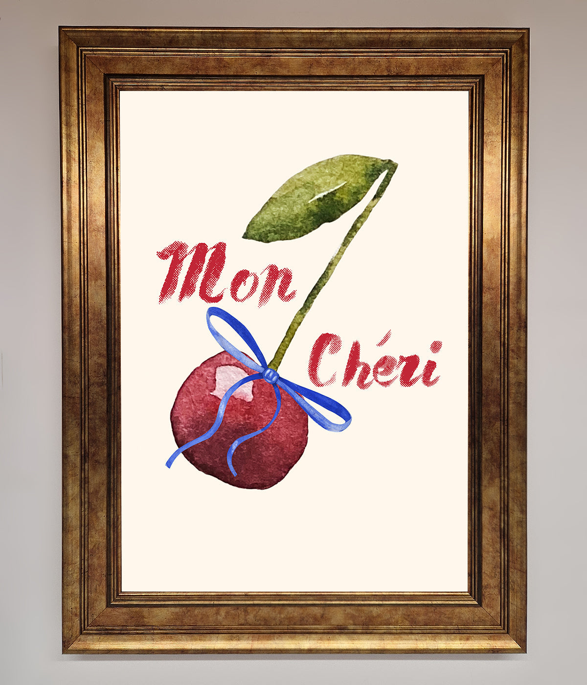 Mon Cheri Cherry Framed Wall Art with ripe cherries and elegant design.