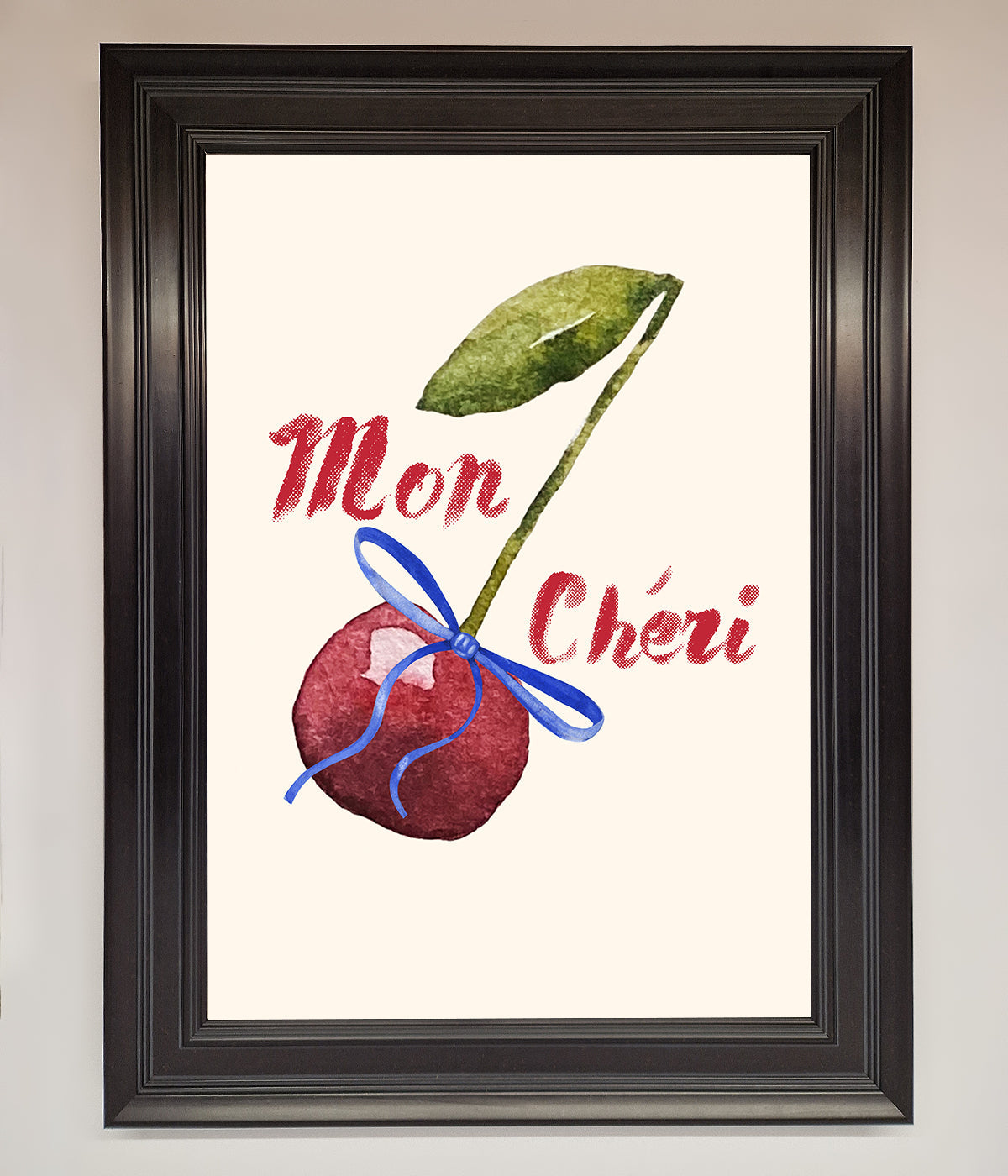 Mon Cheri Cherry framed wall art with ripe cherry illustration.