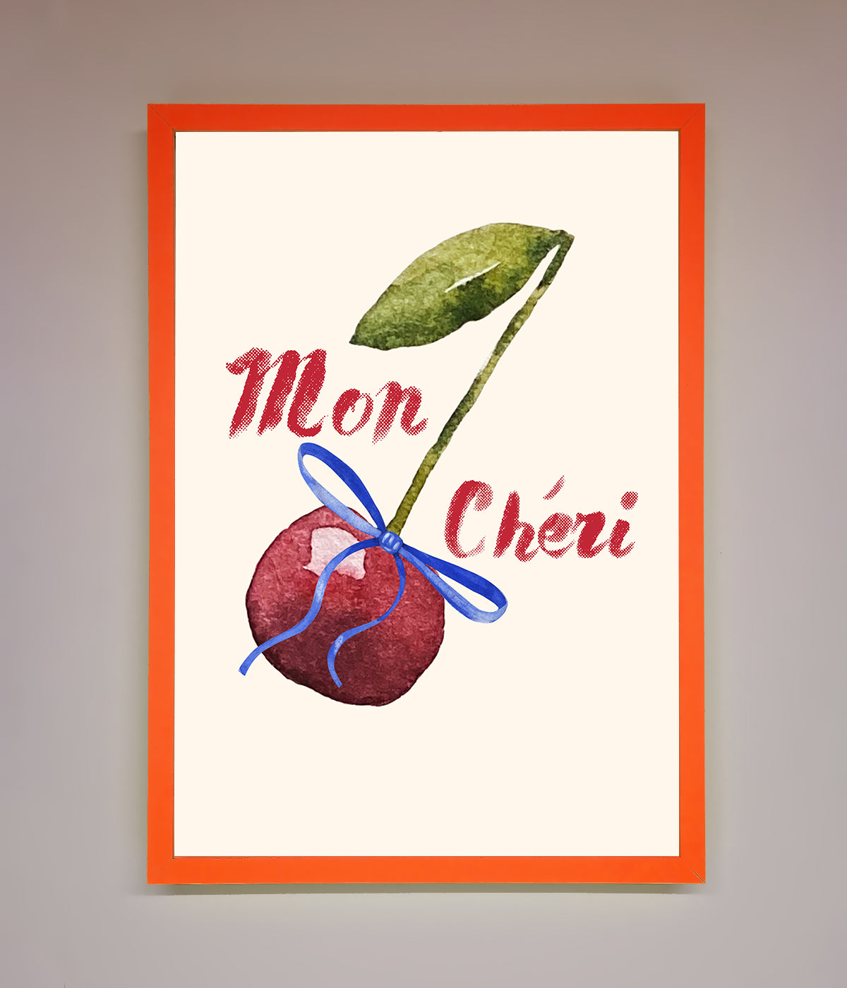 Mon Cheri Cherry Framed Wall Art with ripe cherry illustration and customizable frame options.