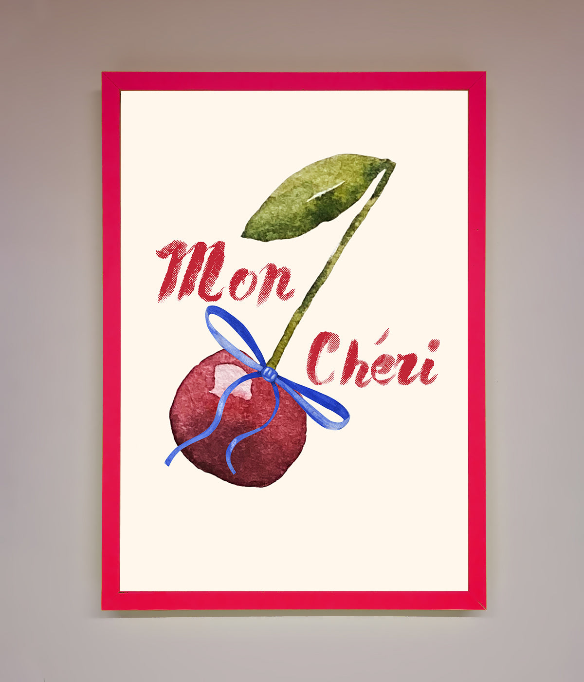 Mon Cheri Cherry framed wall art with vibrant cherry design.