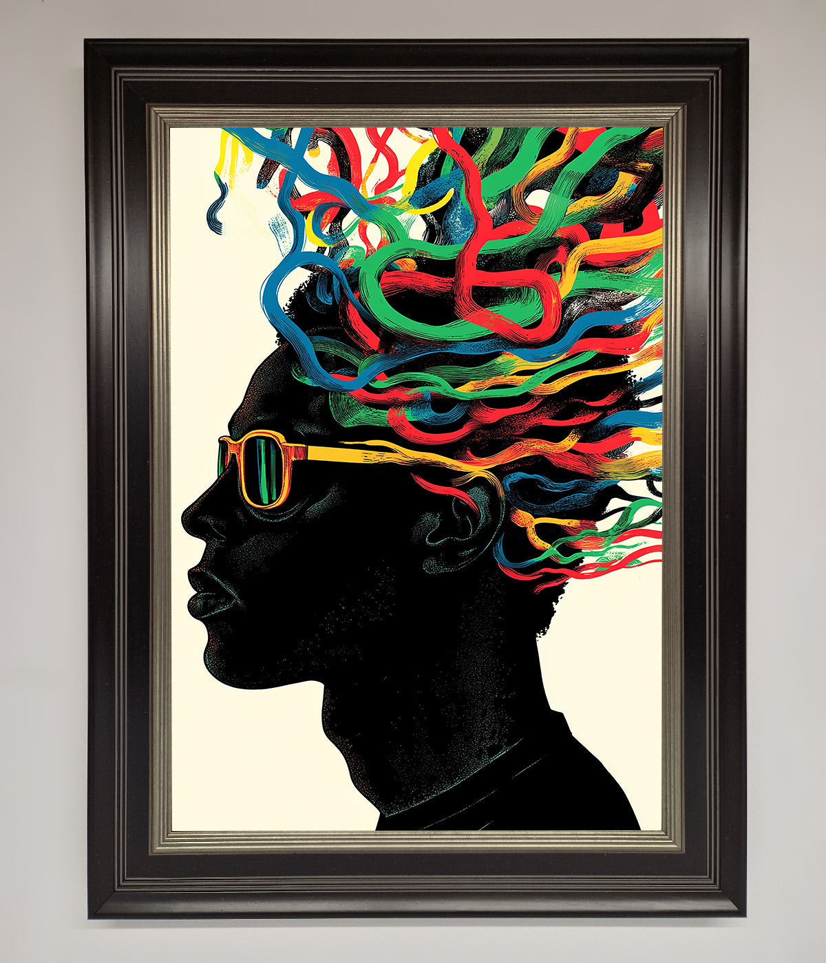 Multicolour Noodle Hair framed print with vibrant design in elegant frame.