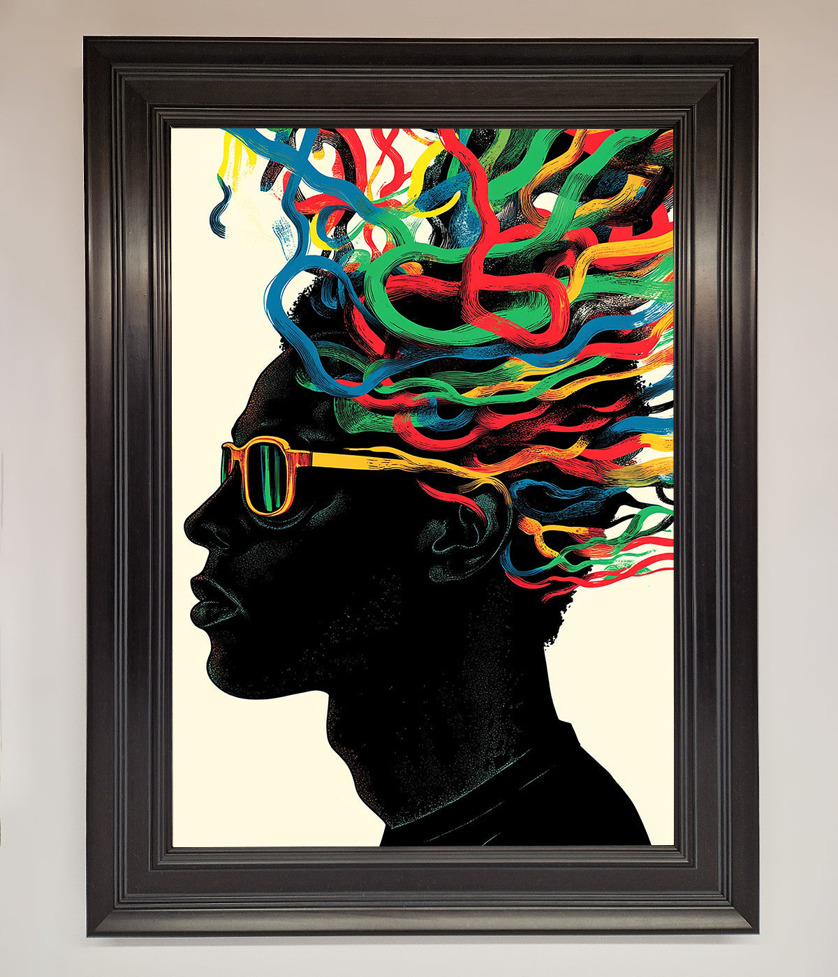 Multicolour Noodle Hair Framed Print with vibrant and playful design.