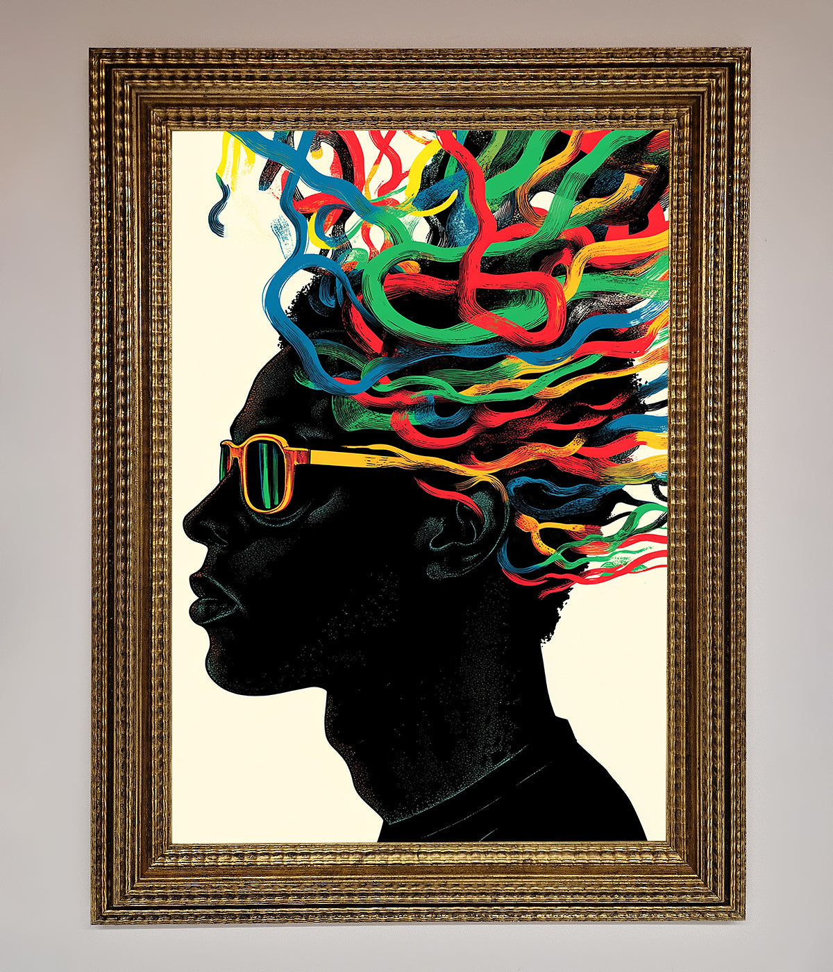 Multicolour Noodle Hair framed print with vibrant design and elegant frame.