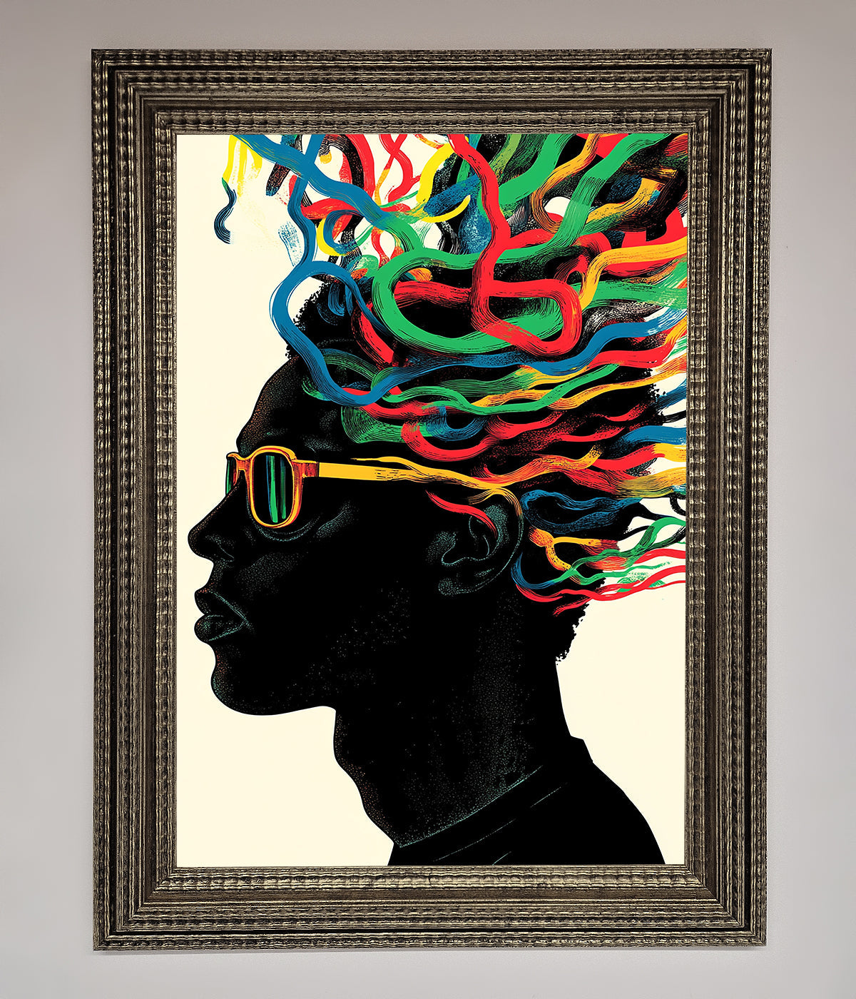 Multicolour Noodle Hair framed print with vibrant, whimsical design in elegant frame.