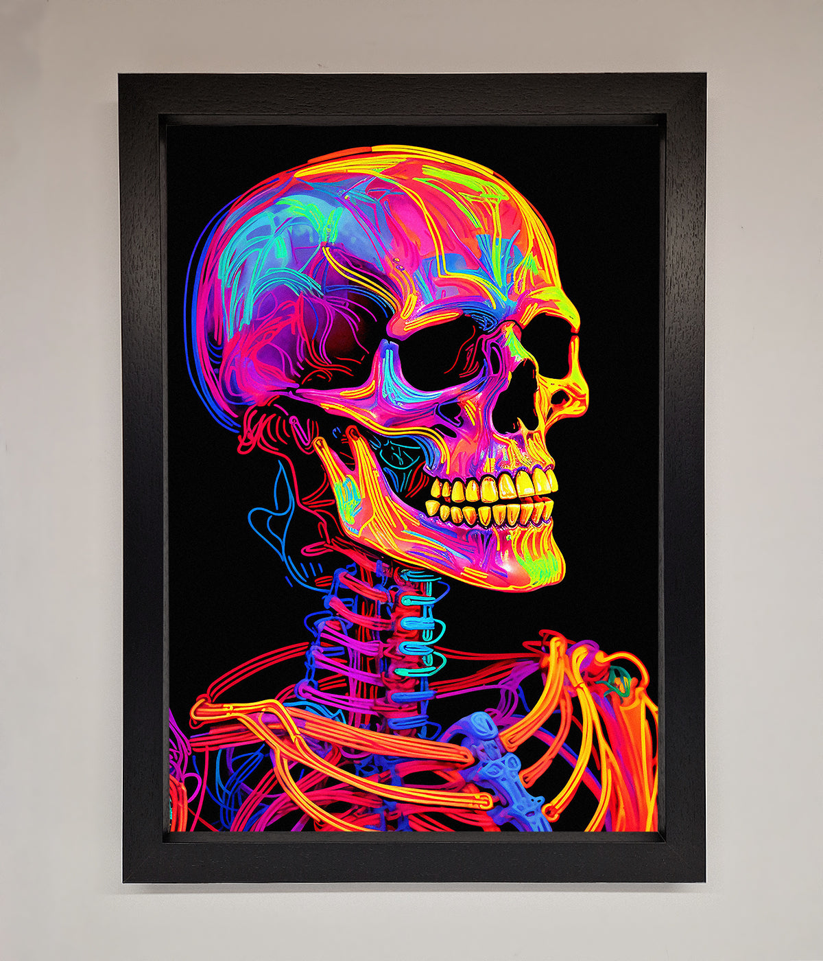 Neon On Black Skeleton Framed Poster print