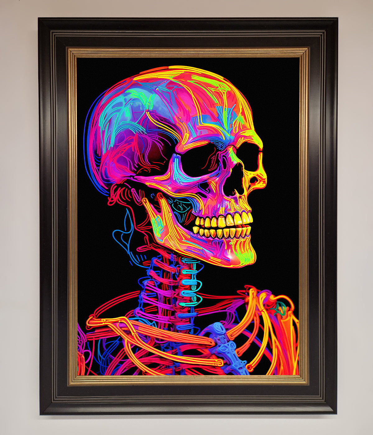 Neon On Black Skeleton Framed Poster print