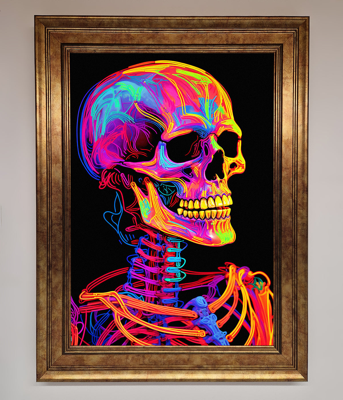 Neon On Black Skeleton Framed Poster print