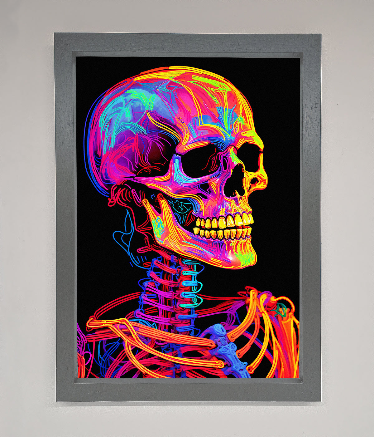 Neon On Black Skeleton Framed Poster print