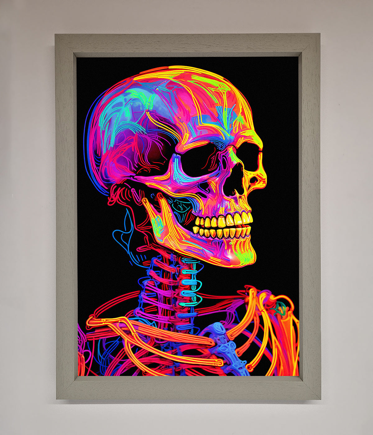 Neon On Black Skeleton Framed Poster print