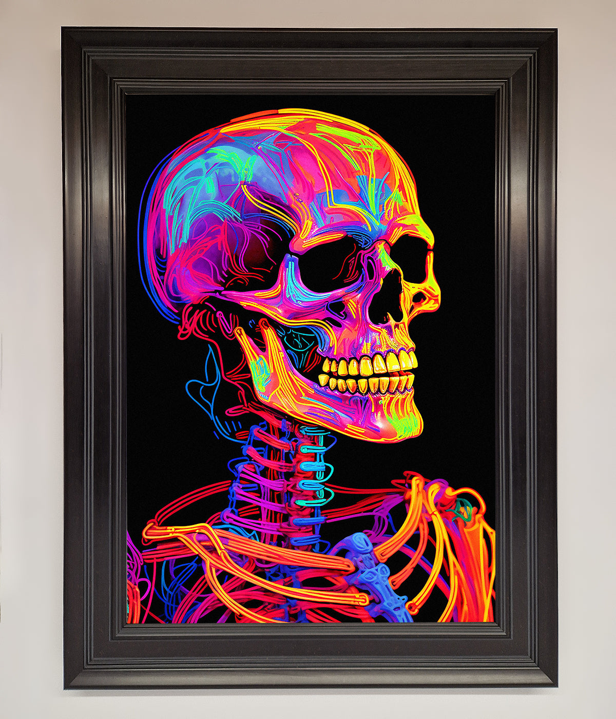 Neon On Black Skeleton Framed Poster print