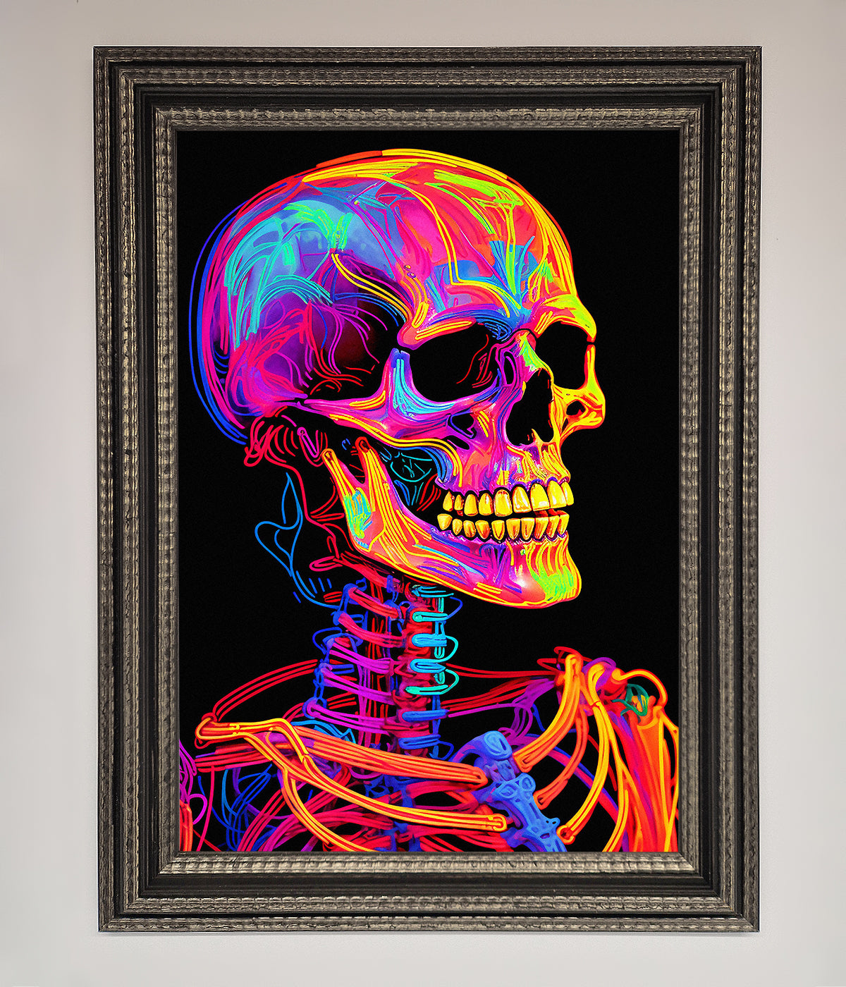 Neon On Black Skeleton Framed Poster print