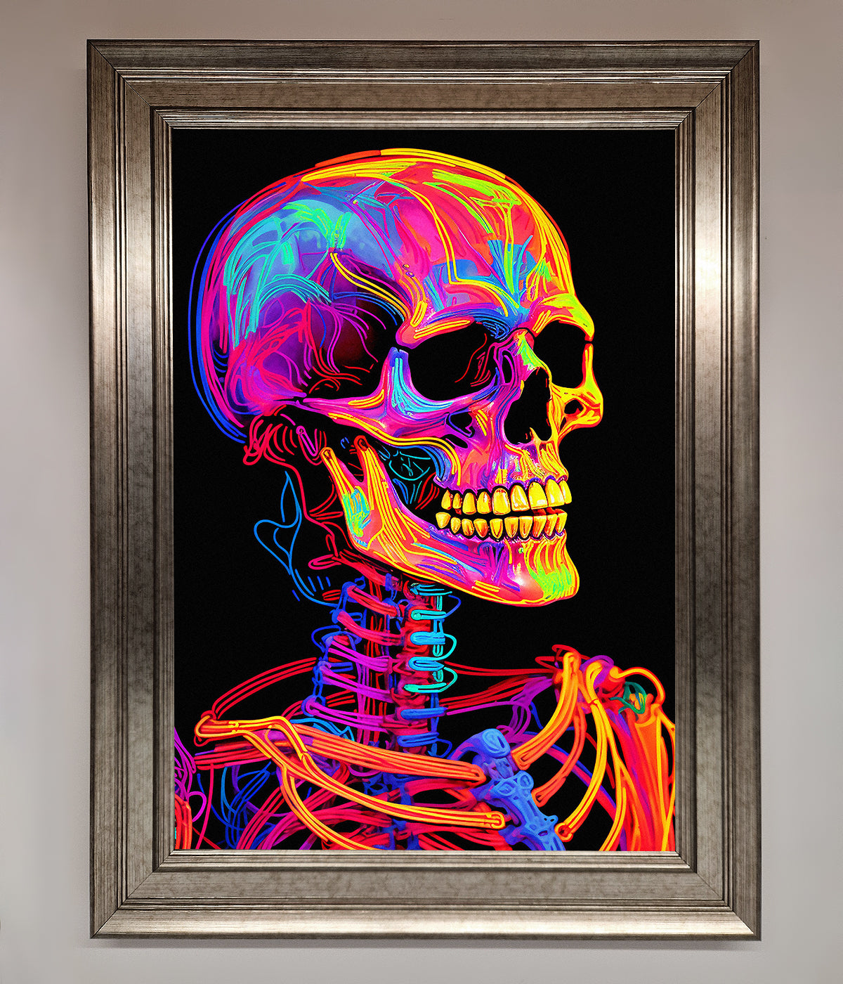 Neon On Black Skeleton Framed Poster print