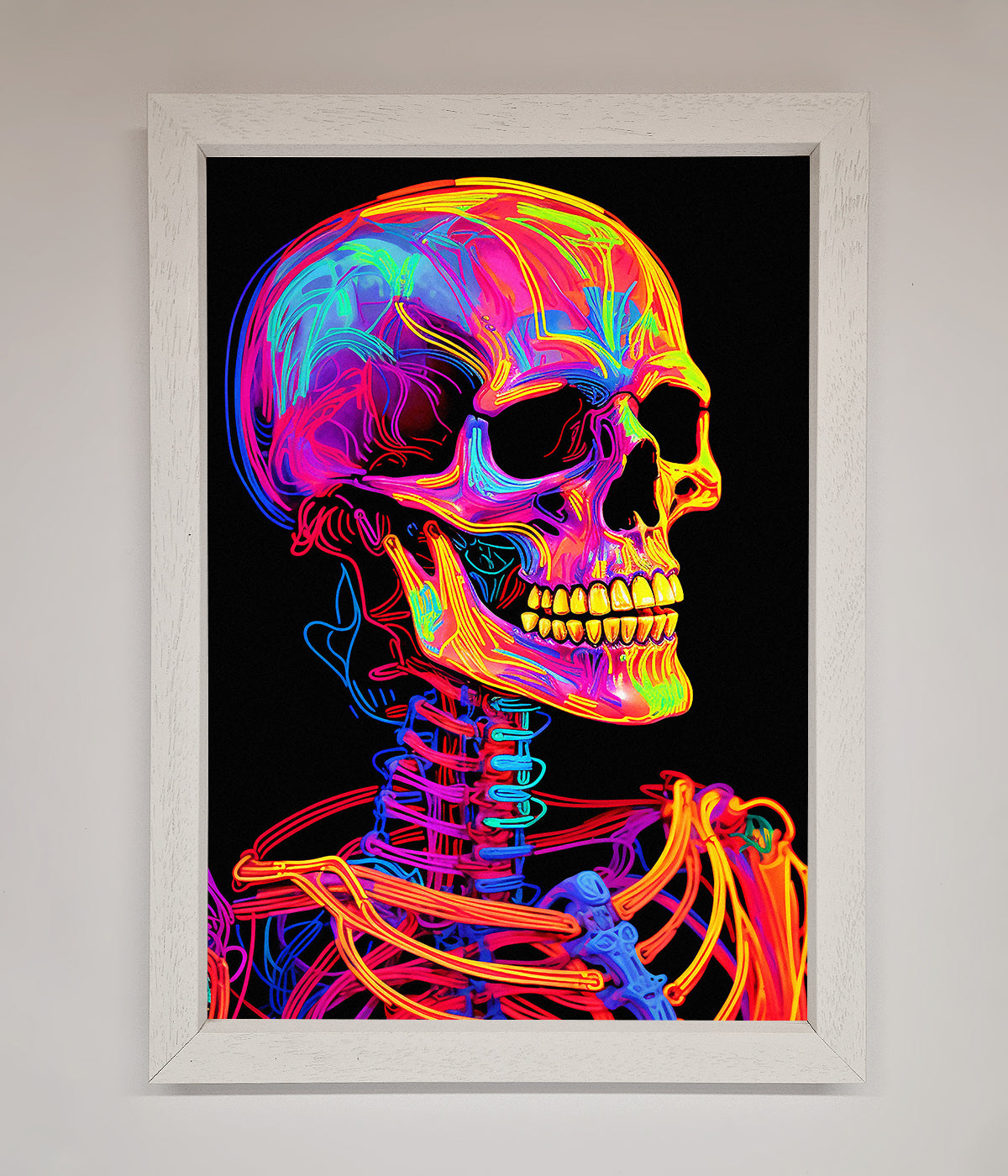 Neon On Black Skeleton Framed Poster print