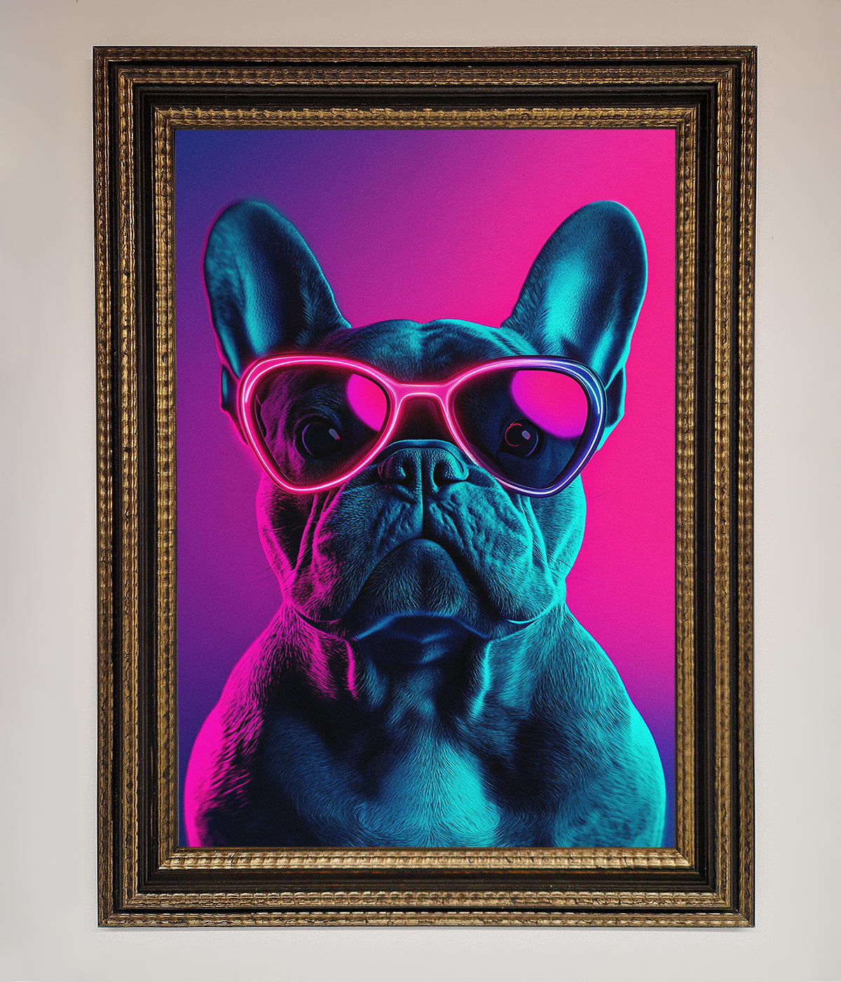 Neon French Bulldog Framed Wall Art print