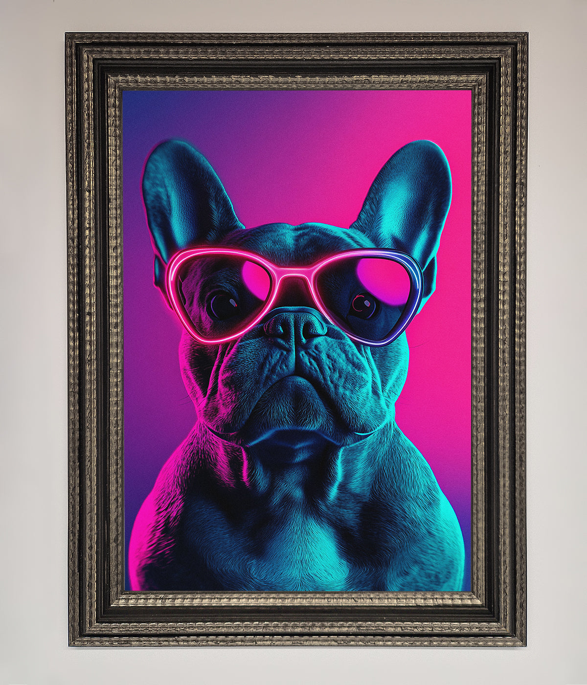 Neon French Bulldog Framed Wall Art print