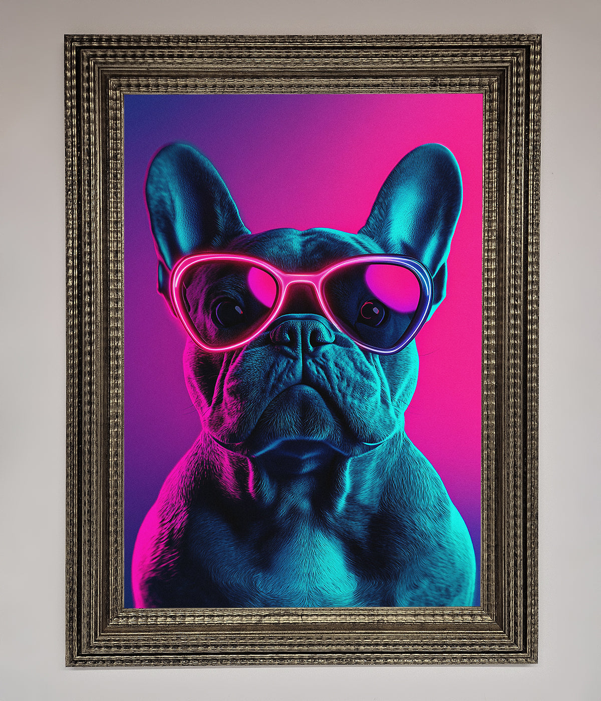 Neon French Bulldog Framed Wall Art print