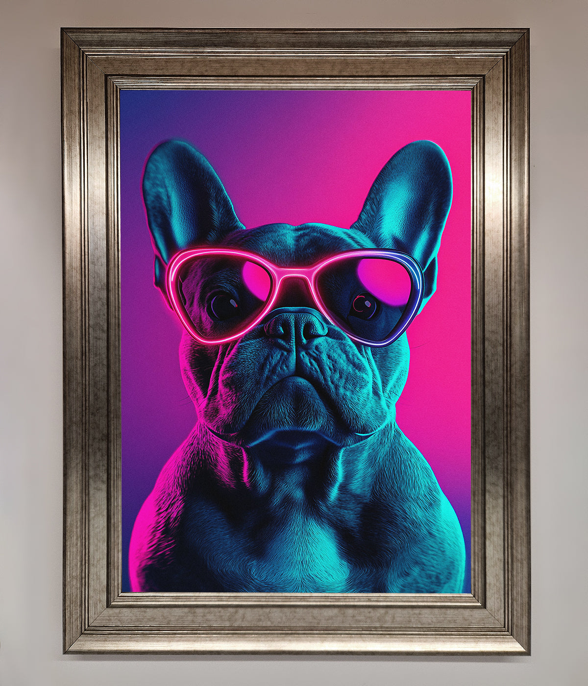 Neon French Bulldog Framed Wall Art print