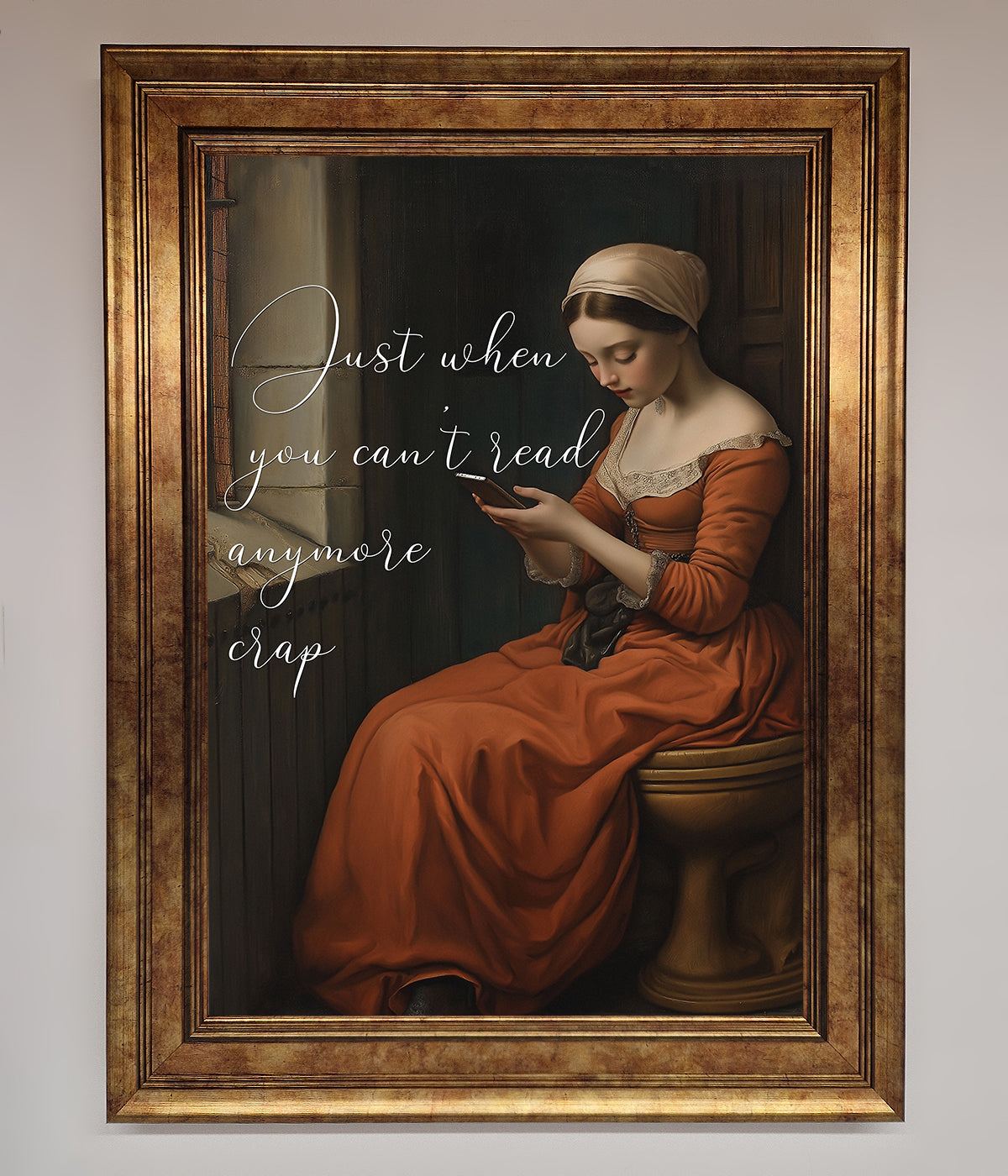 No More Crap Framed Poster featuring a woman in historical attire reading.