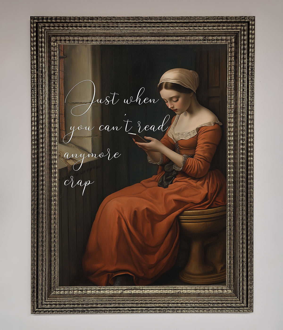 No More Crap framed poster with classical artwork and humorous text.