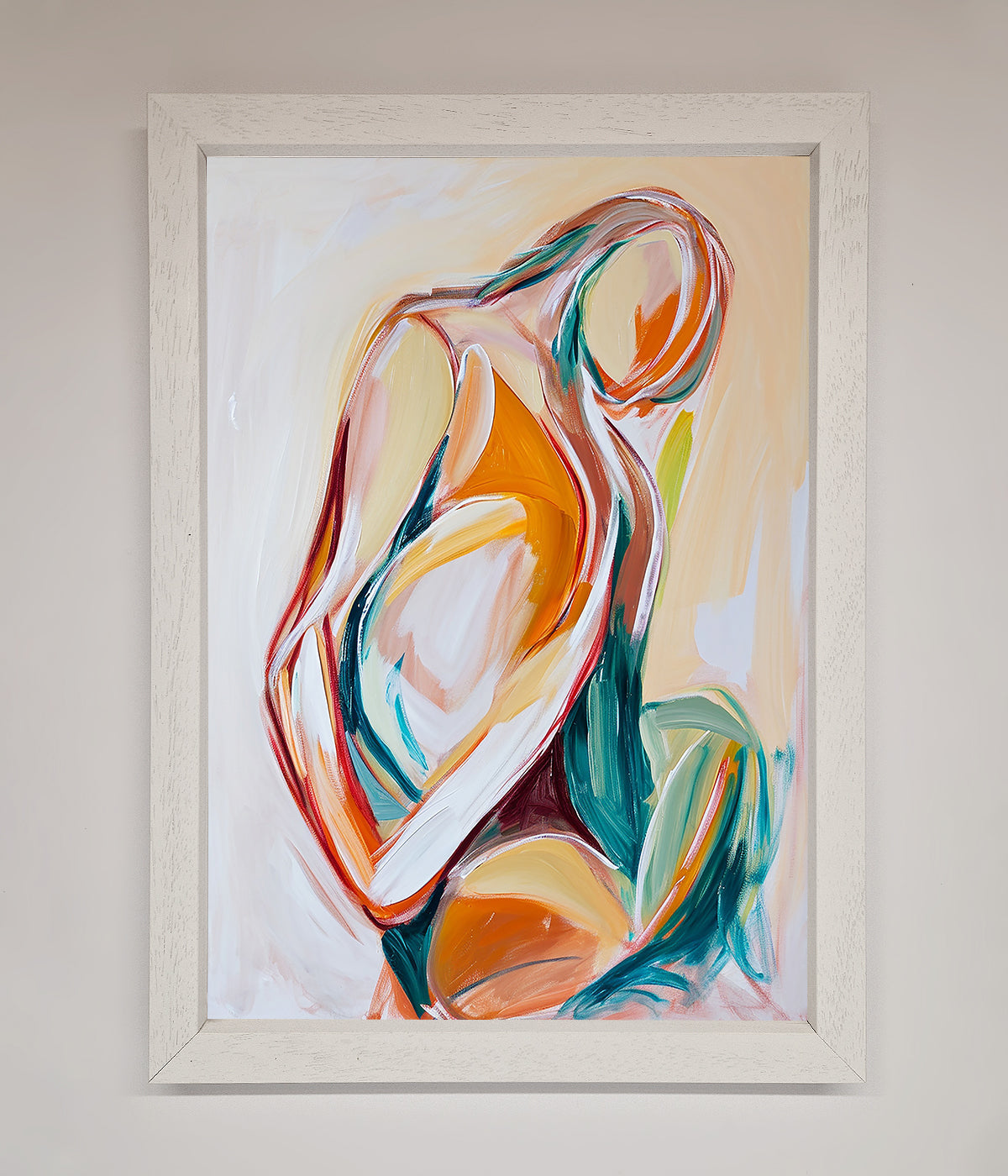 Pain Stroke Embrace Framed Poster displaying abstract art with vibrant colors.