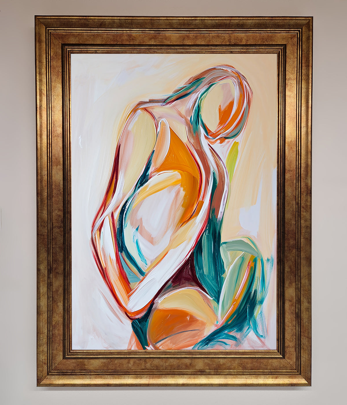 Pain Stroke Embrace Framed Poster in elegant frame, showcasing emotional abstract art.