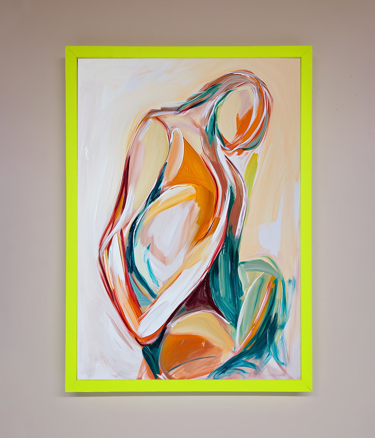 Pain Stroke Embrace framed poster with vibrant abstract art.