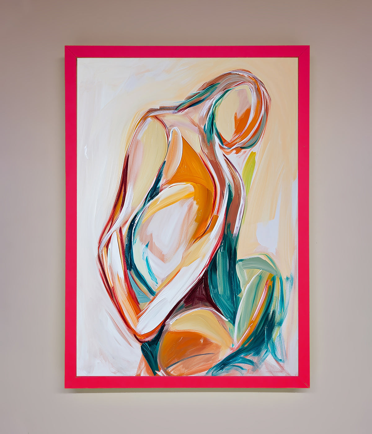 Pain Stroke Embrace Framed Poster, abstract art with vibrant colors, modern home decor.