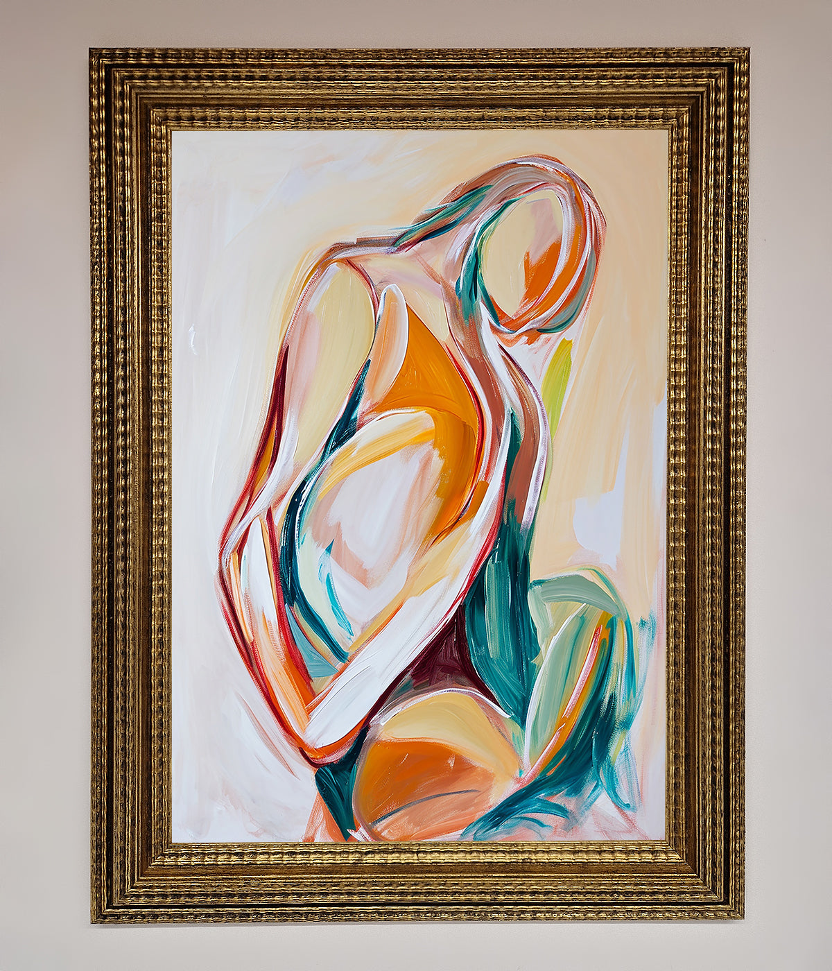 Pain Stroke Embrace framed poster featuring abstract art with warm colors and a decorative frame.