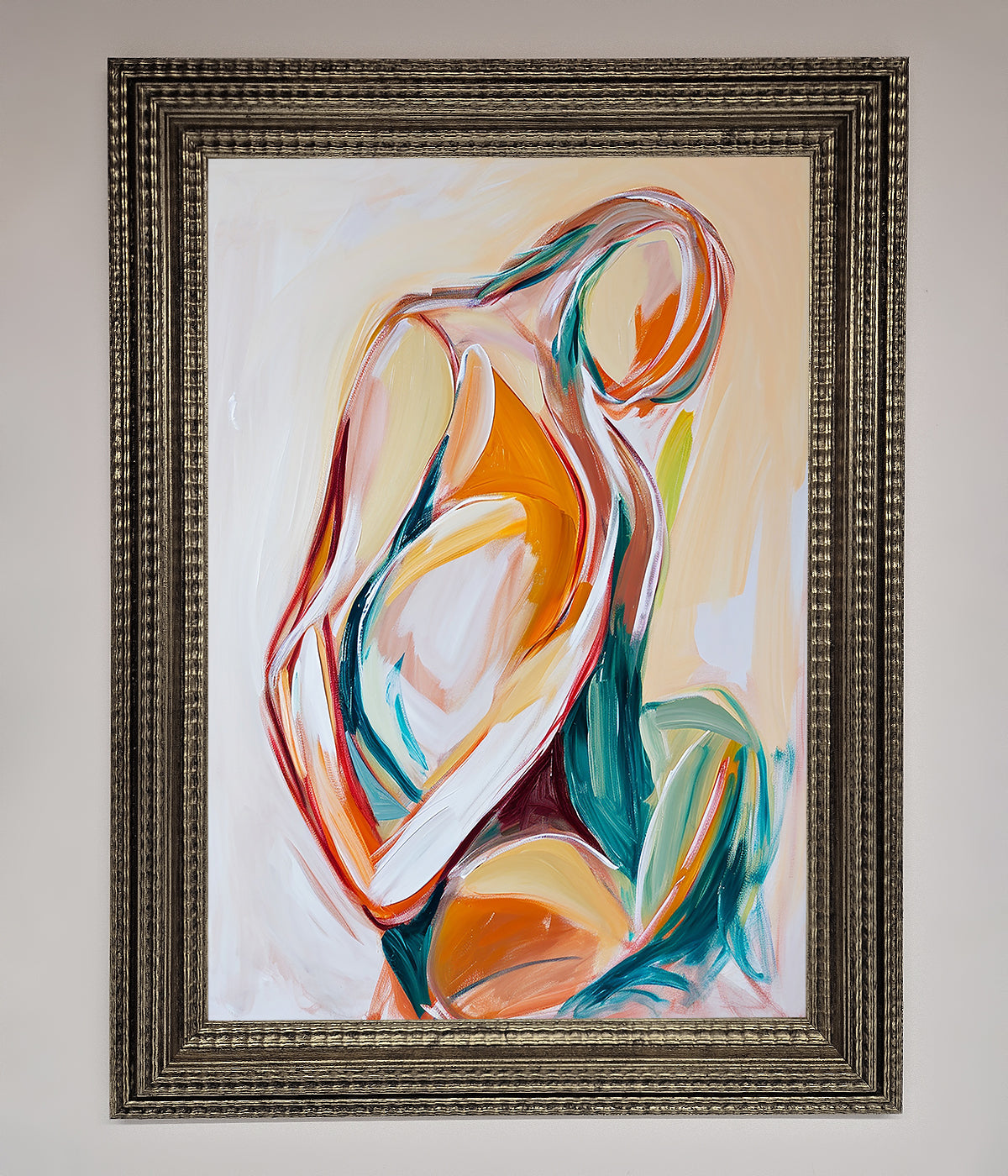 Pain Stroke Embrace Framed Poster showcasing abstract art in ornate frame.