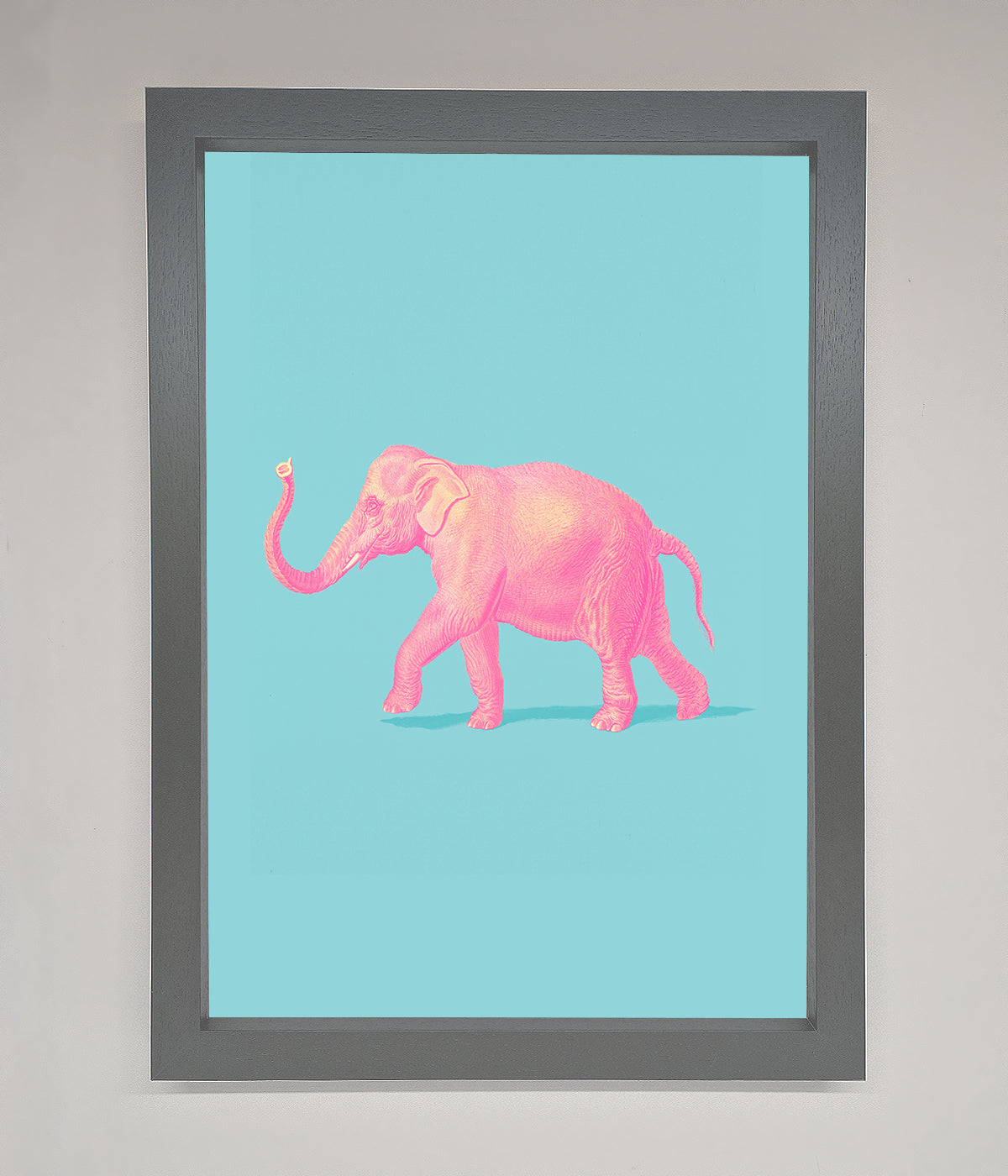 Pink Elephant On Blue Framed Print print