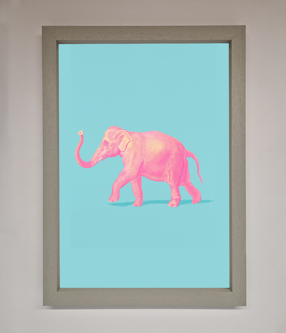 Pink Elephant On Blue Framed Print print