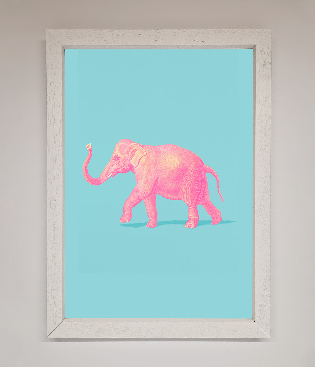 Pink Elephant On Blue Framed Print print