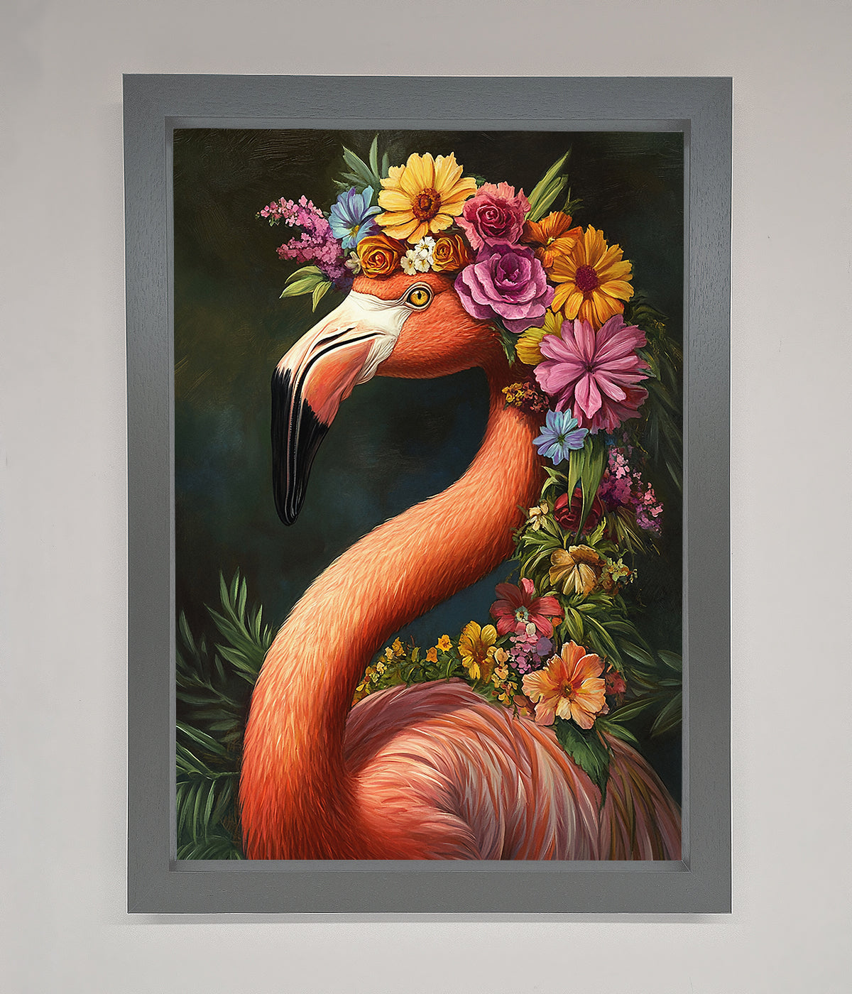 Pink Flamingo Floral Framed Poster print