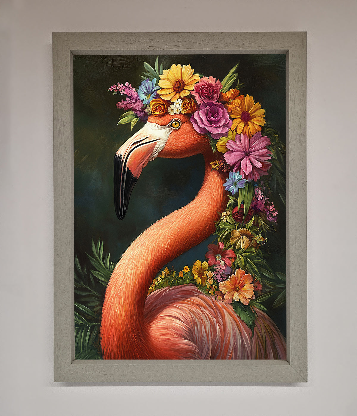 Pink Flamingo Floral Framed Poster print