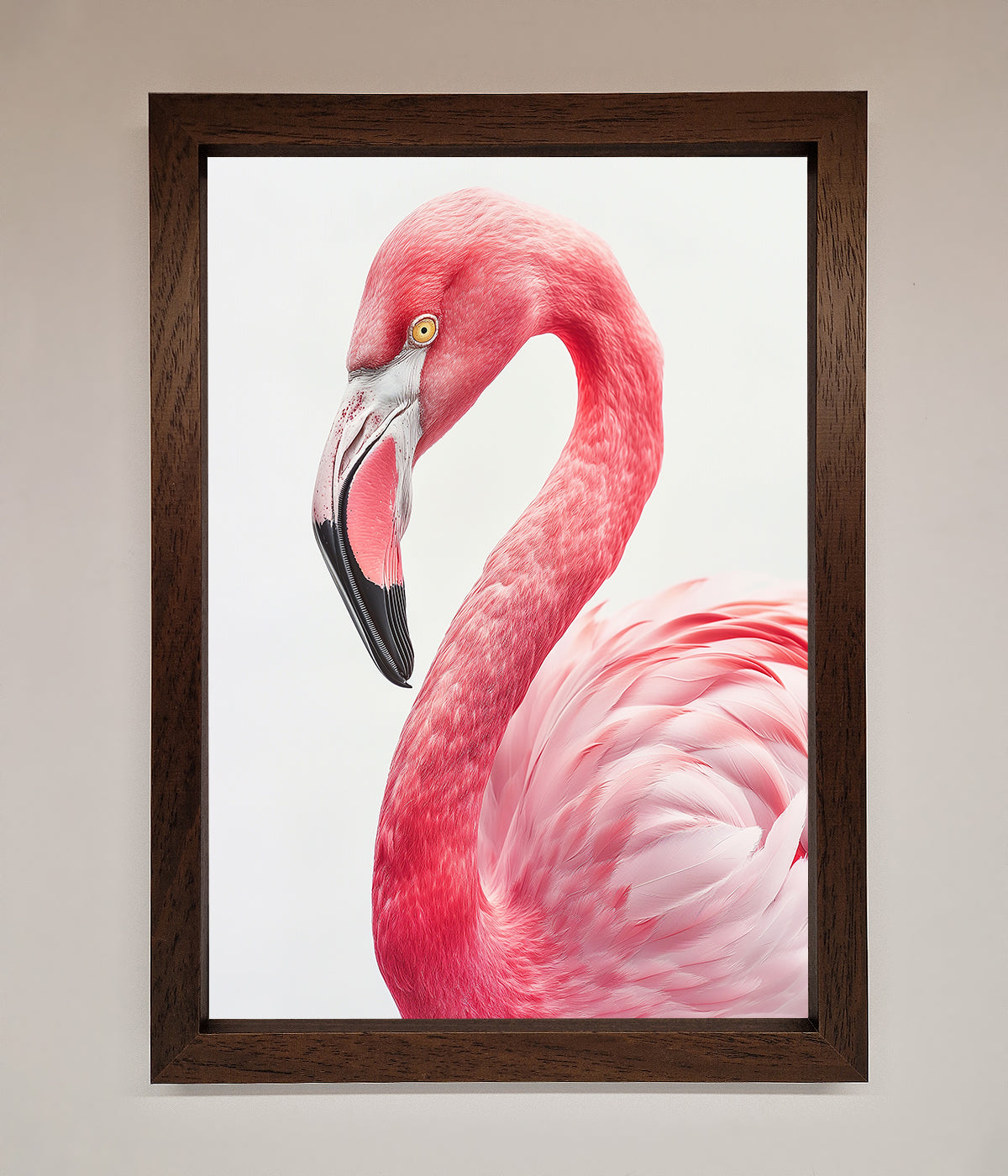 Pink Flamingo Stare Framed Print adding color and whimsy to decor.