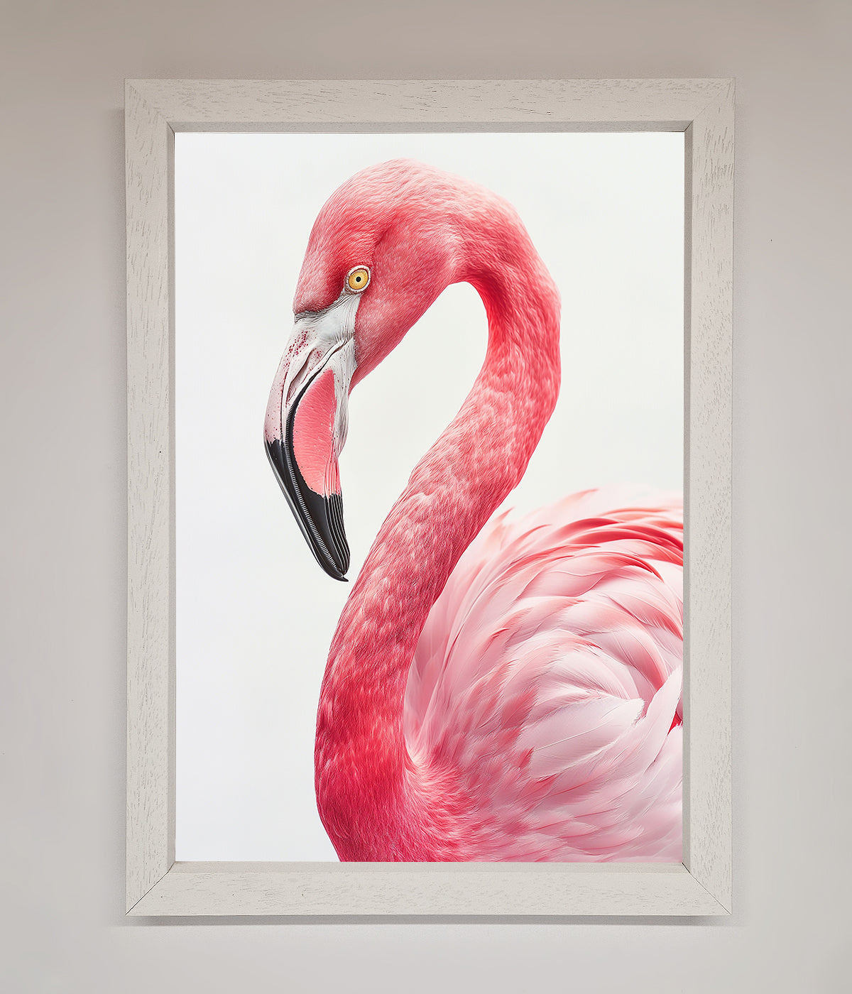 Pink Flamingo Stare Framed Print adding elegance and charm to decor.