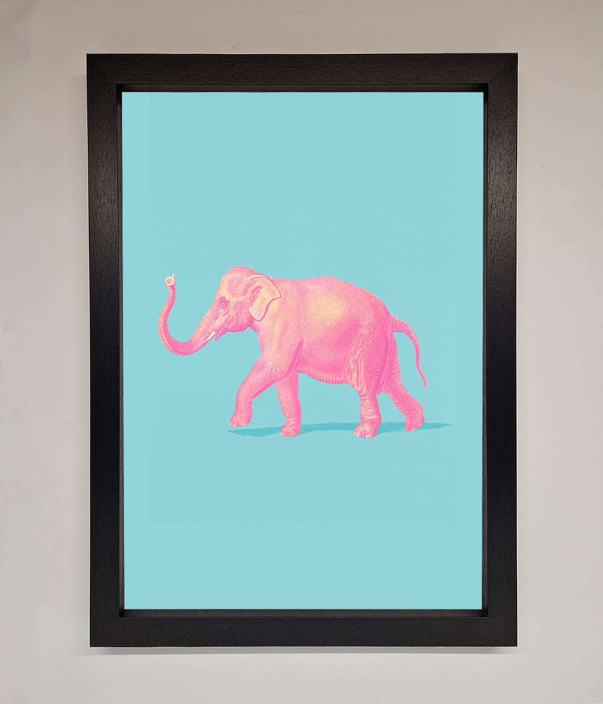 Pink Elephant On Blue Framed Print print