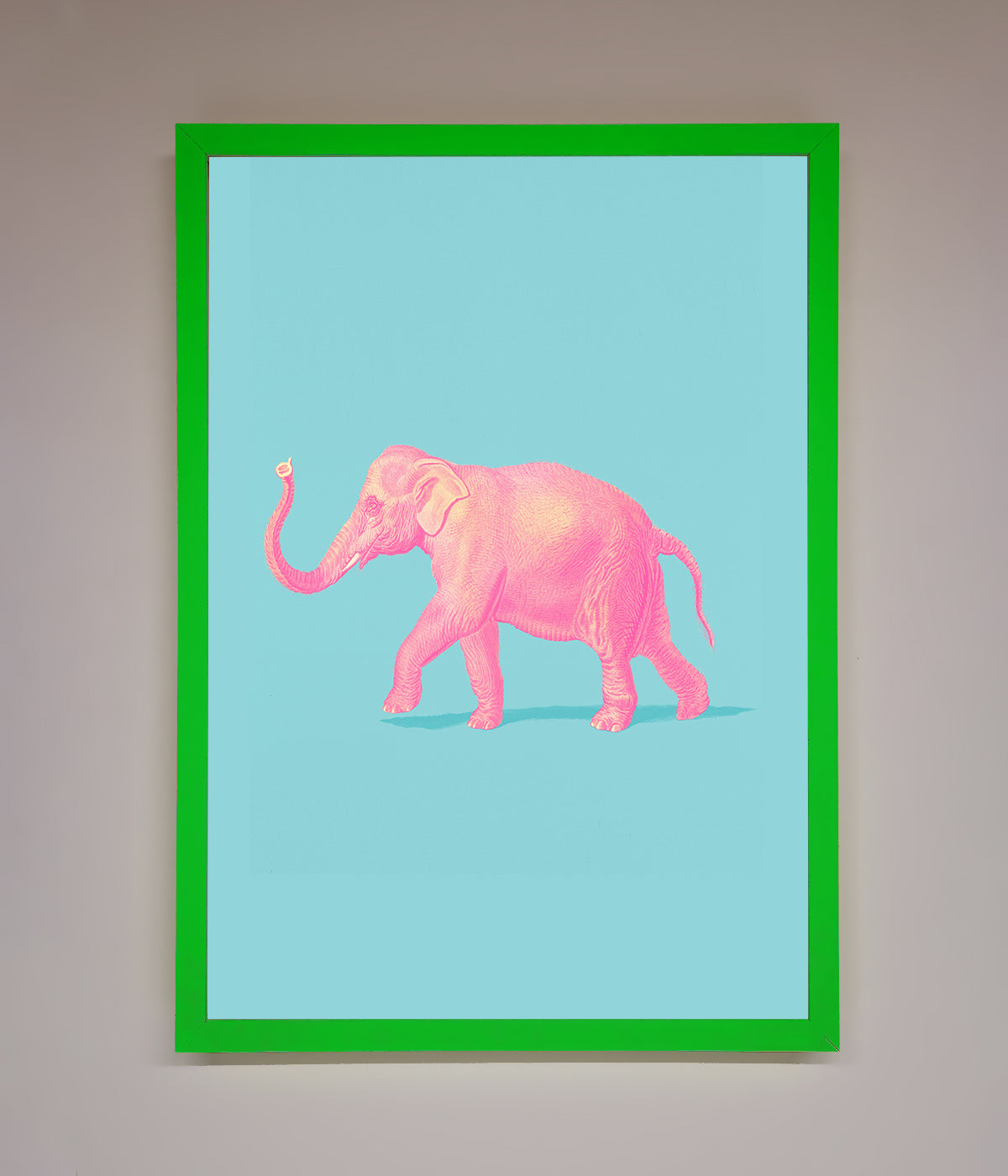 Pink Elephant On Blue Framed Print print