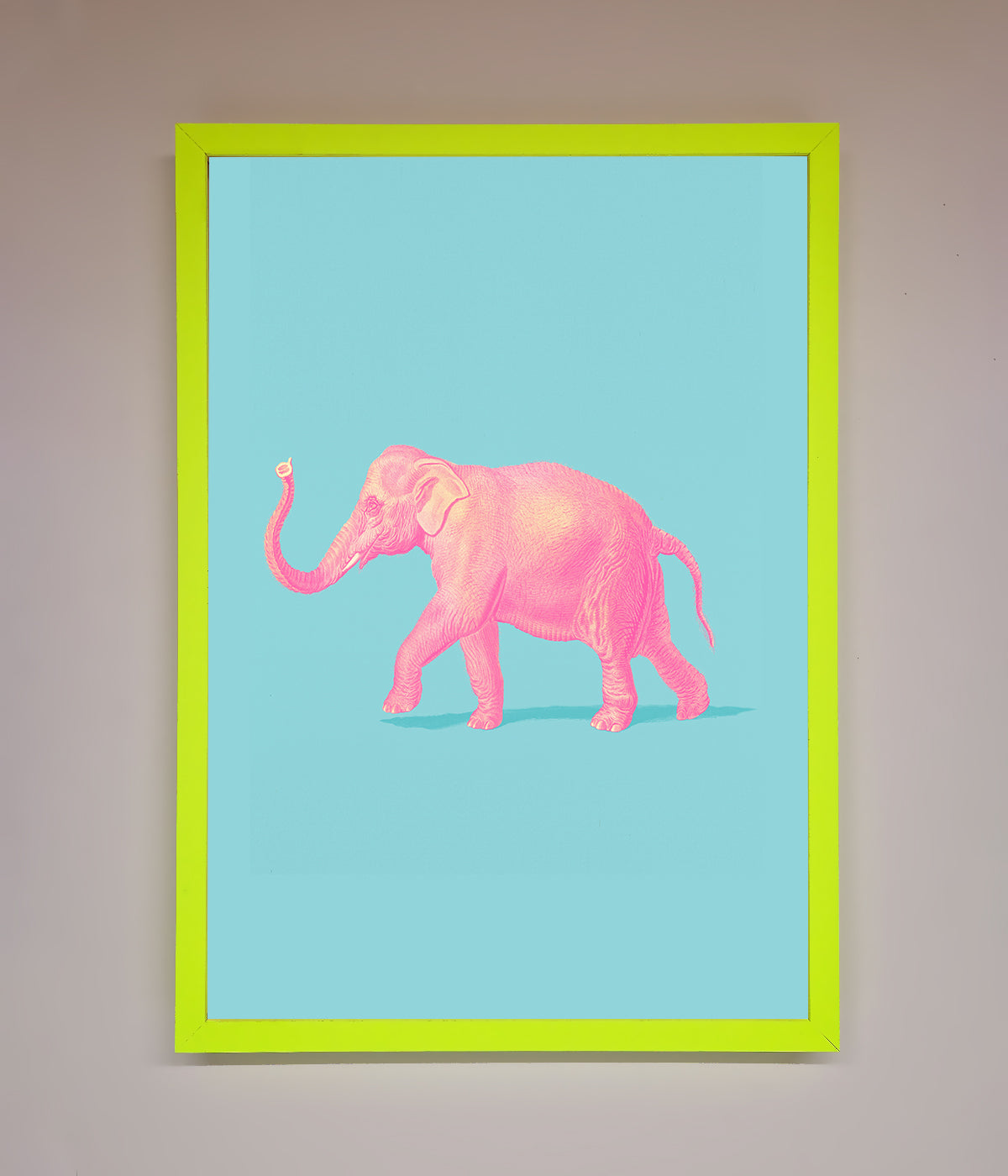 Pink Elephant On Blue Framed Print print