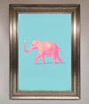 Pink Elephant On Blue Framed Print print