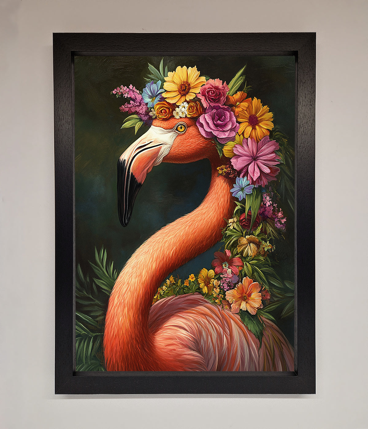 Pink Flamingo Floral Framed Poster print